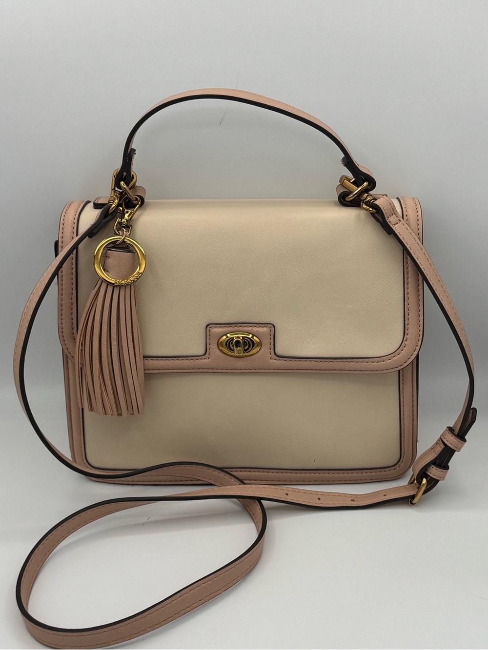 Elegant Rachel Zoe Cream and Blush Pink Top-Handle Crossbody Bag